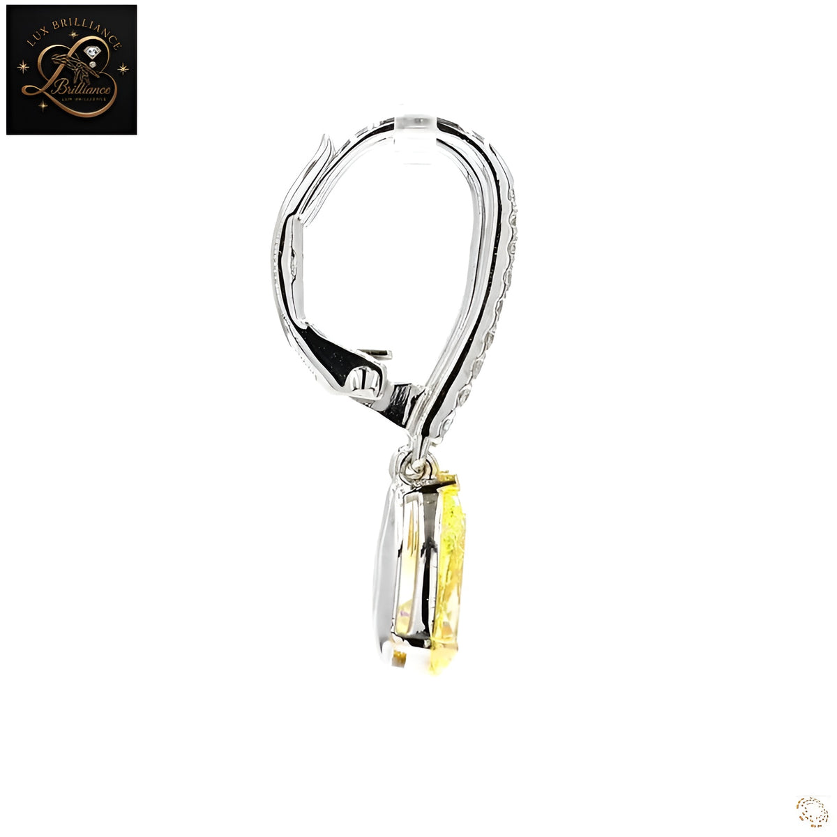 Yellow Pear Cut Lab-Grown Diamond  Earrings | Lever back Drop 14K White Gold Earrings