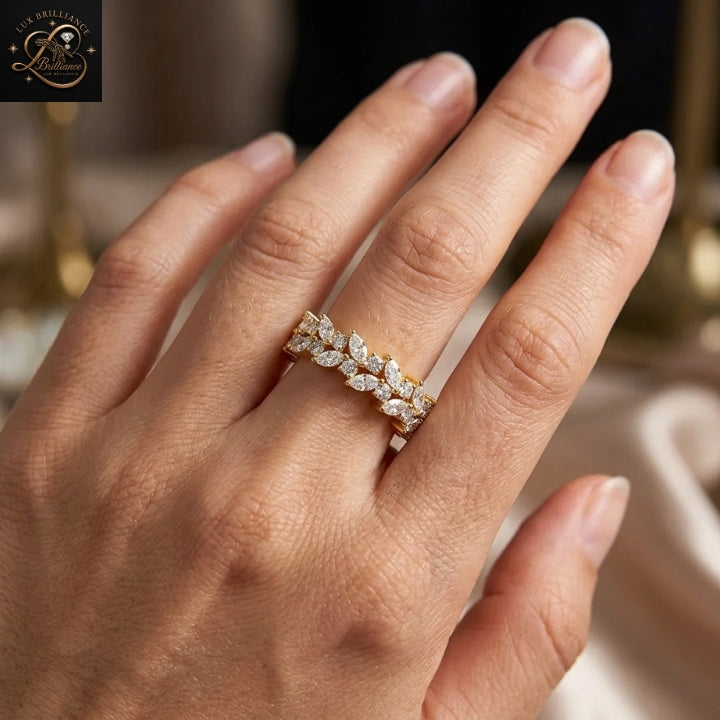 18K Marquise & Round Diamond Cluster Vine Band | Elegant Nature Inspired Engagement Ring | Gift For Her
