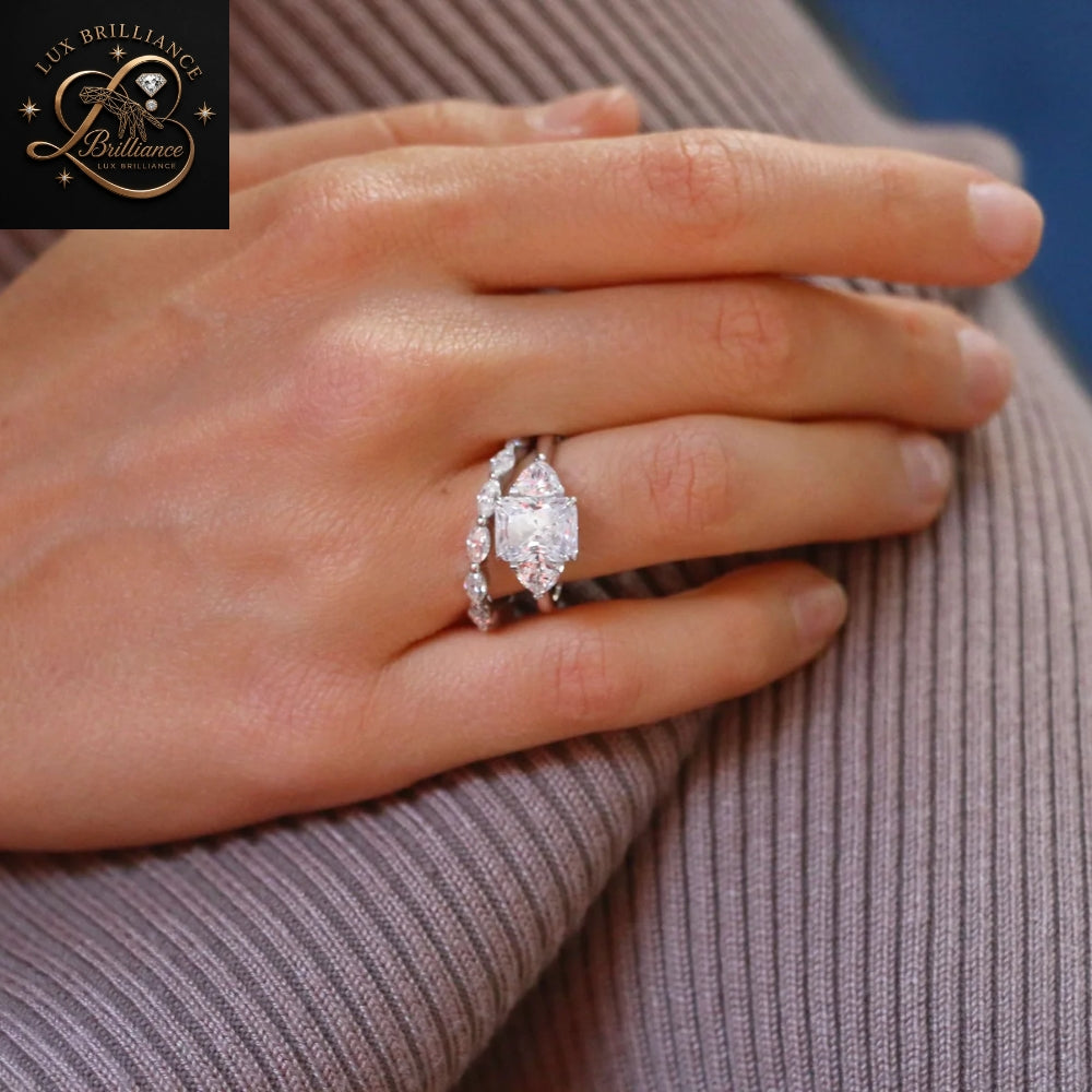 Cushion Cut Three Stone Diamond Engagement Ring |Trillion Side Stones timeless Ring | Gift For Ring