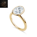 Oval Bezel Lab Diamond Engagement Ring | Modern Horizontal Full Bezel Set Gold Ring | Gift For Her