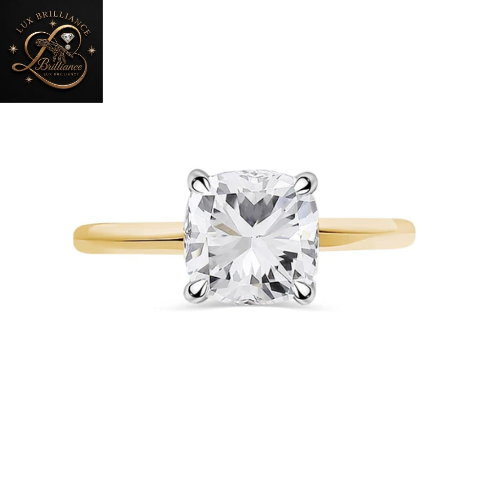 14K Yellow Gold Cushion Cut Diamond Engagement Ring | Classic Solitaire Ring  | Gift For Her