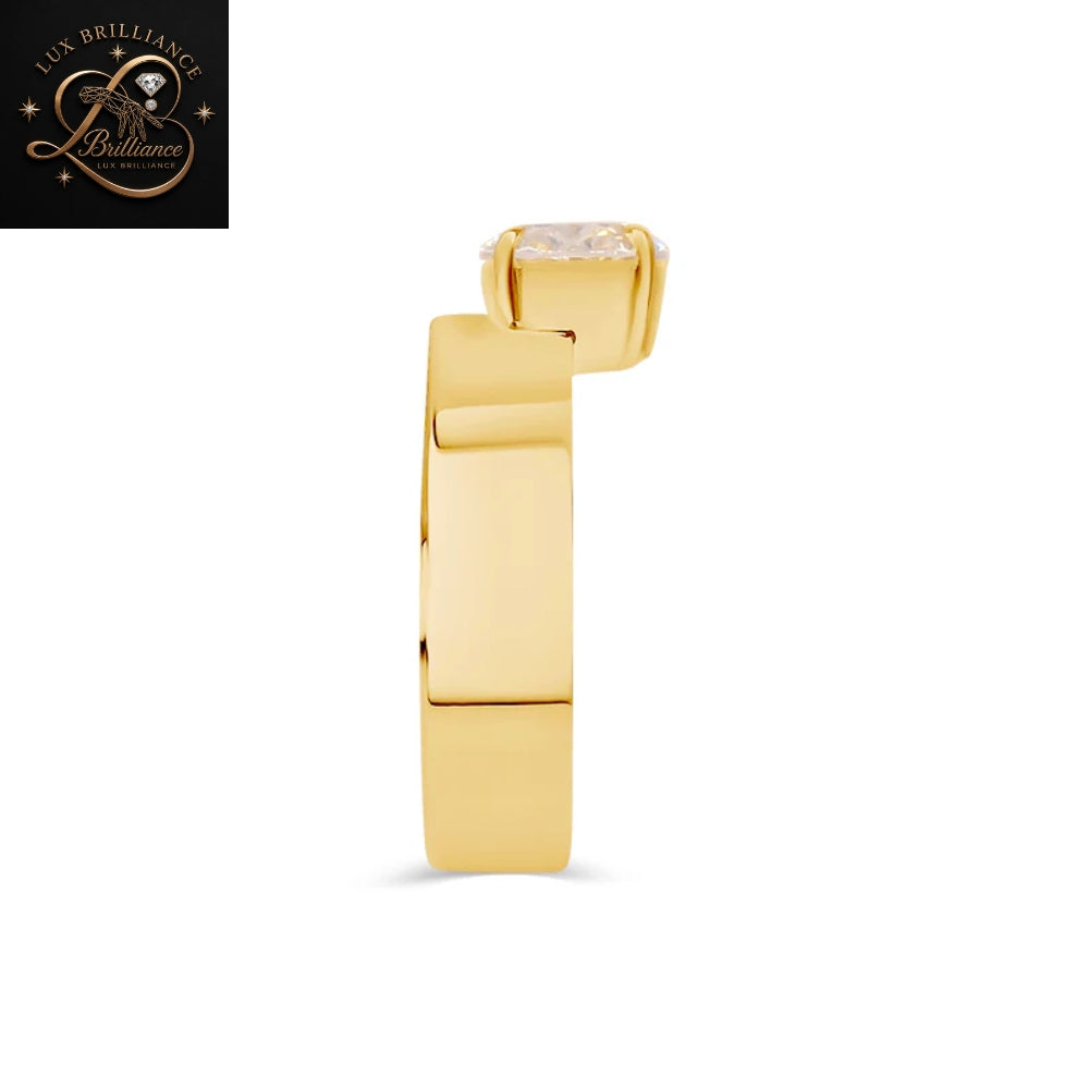 East-West Oval Cut Diamond  Engagement Ring / Yellow Gold Wide Band Ring / gift for her
