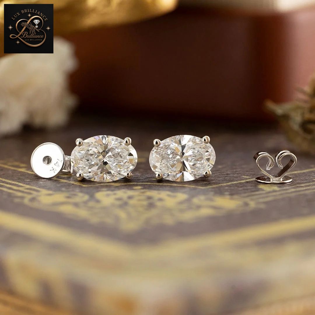 Oval Diamond Solitaire Screw Back Stud Earrings | Solid 14K Gold