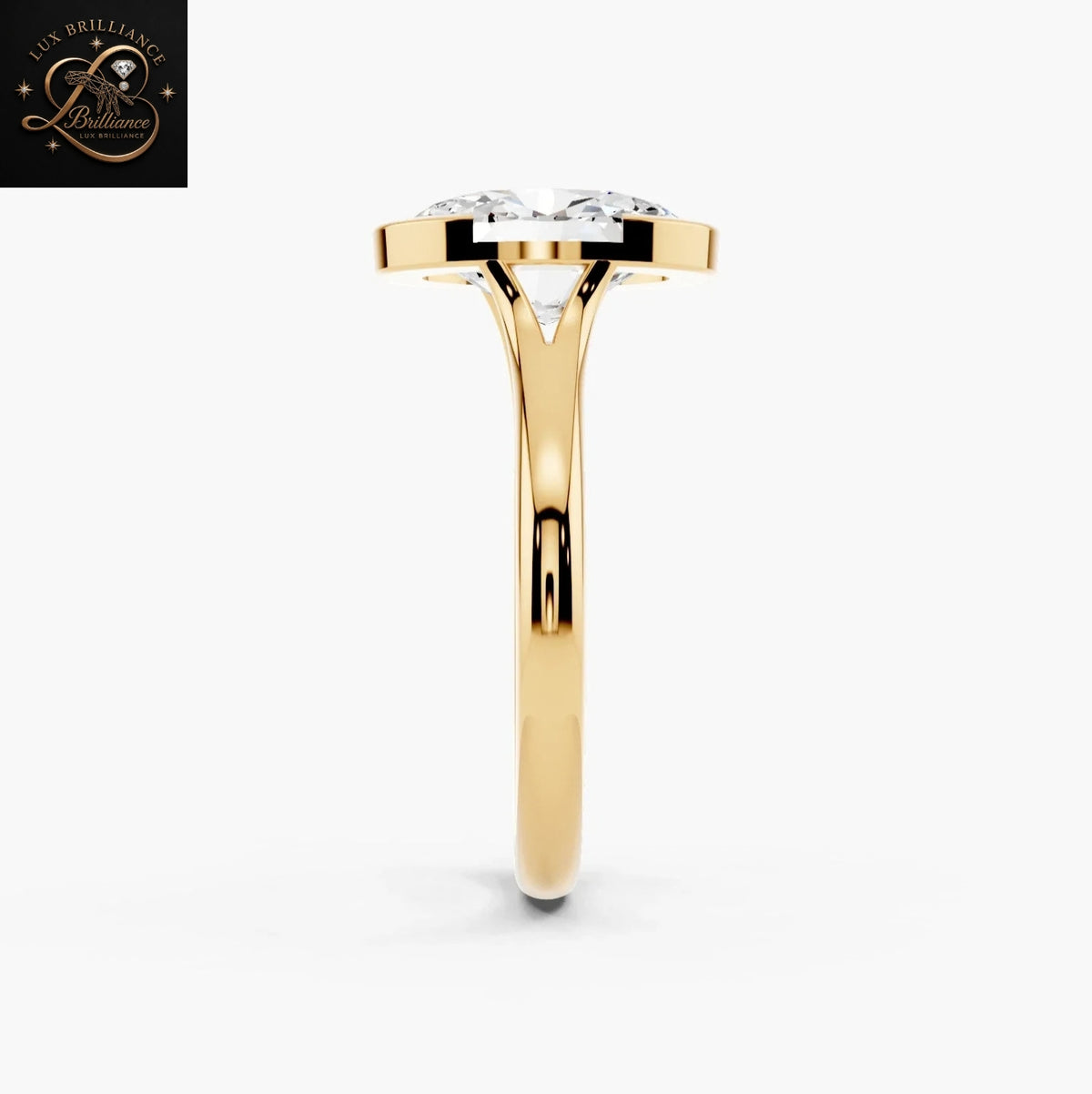Oval Cut Bezel Set Solitaire Engagement Ring | 14K Yellow Gold Ring