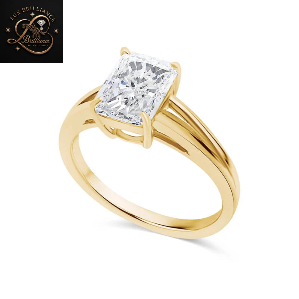 2.5 Ct Radiant Cut Diamond Engagement Ring | 14K Yellow Gold Split Shank Cathedral Solitaire Ring for Women