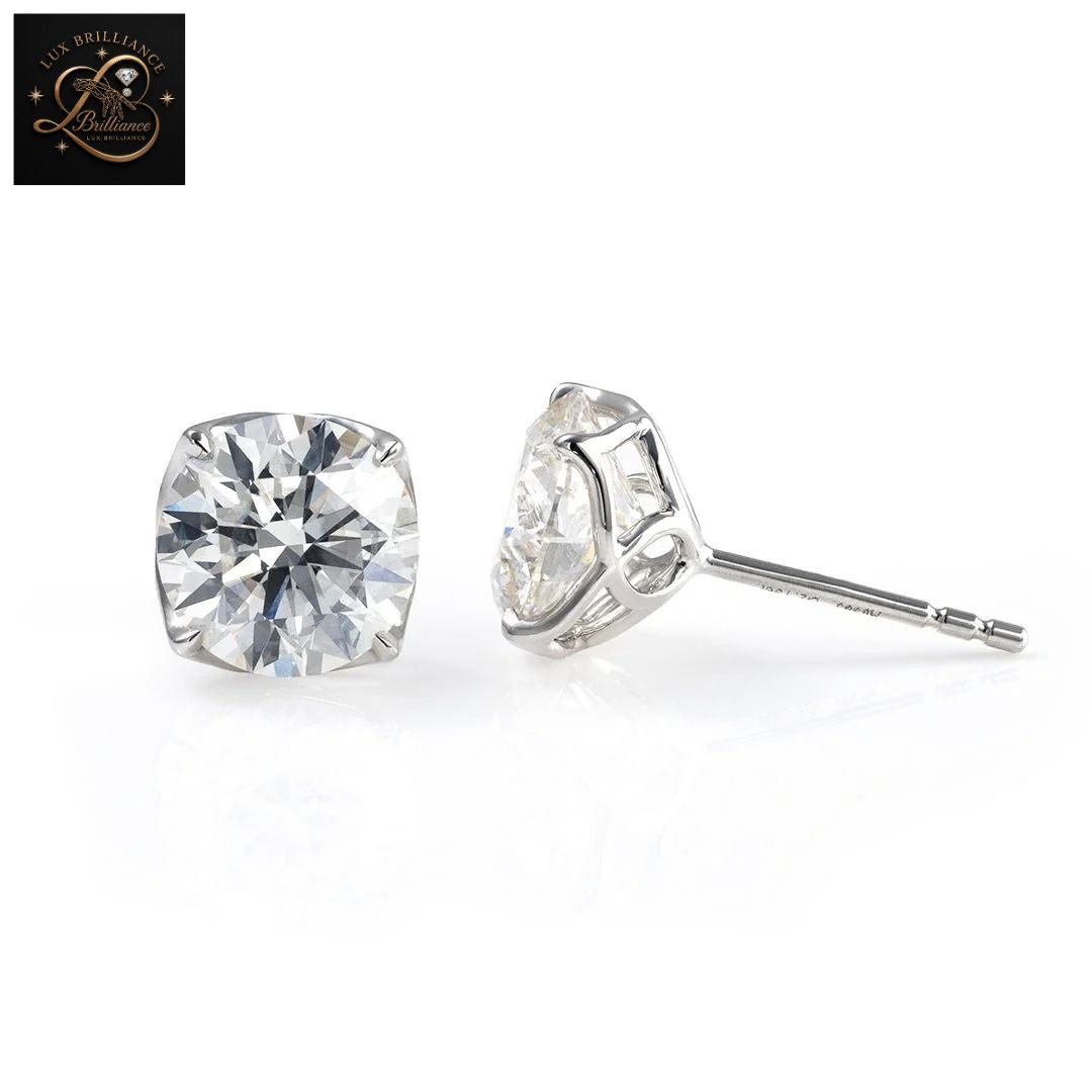 14K Gold 4 prong Round Diamond Solitaire Stud Earrings | Screw Back Post