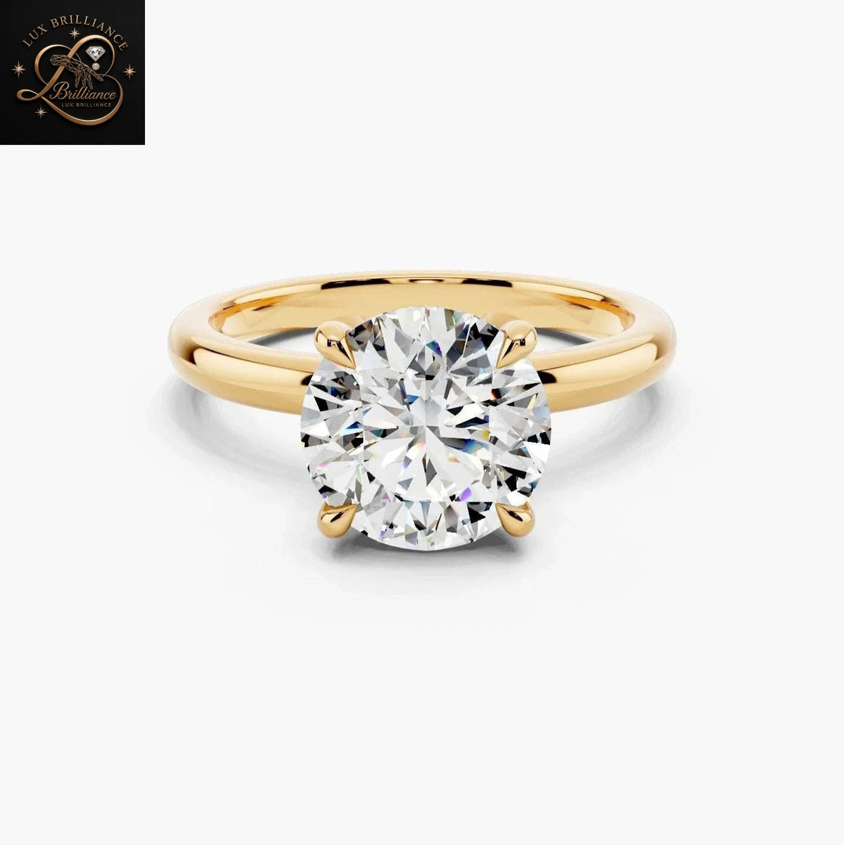 Round Brilliant Cut Diamond Solitaire Engagement Ring in Floral Petal Setting |18K Yellow Gold