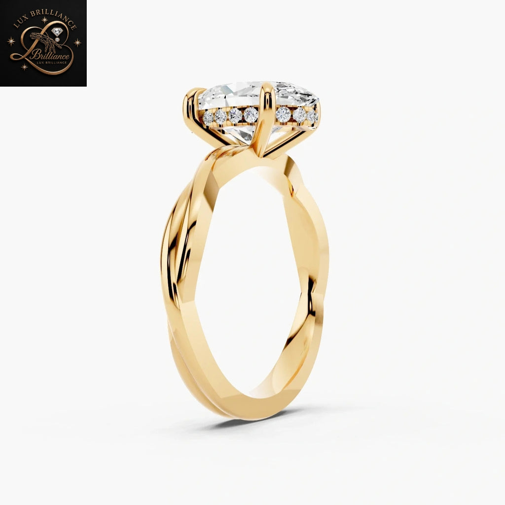 Unique Oval Cut Diamond Engagement Ring | 14k Gold Hidden Halo Gift Ring