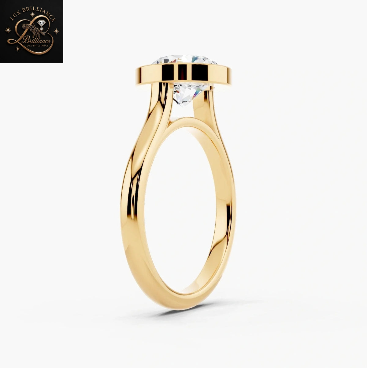 Round Cut Diamond Bezel Set Solitaire Engagement Ring | Modern Round Solitaire Promise Ring