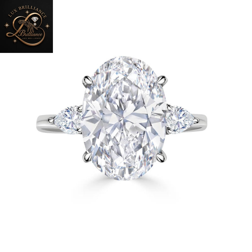 14K Oval & Pear Diamond Engagement Ring | Dainty Three Stone Gold Ring | Gift For Her