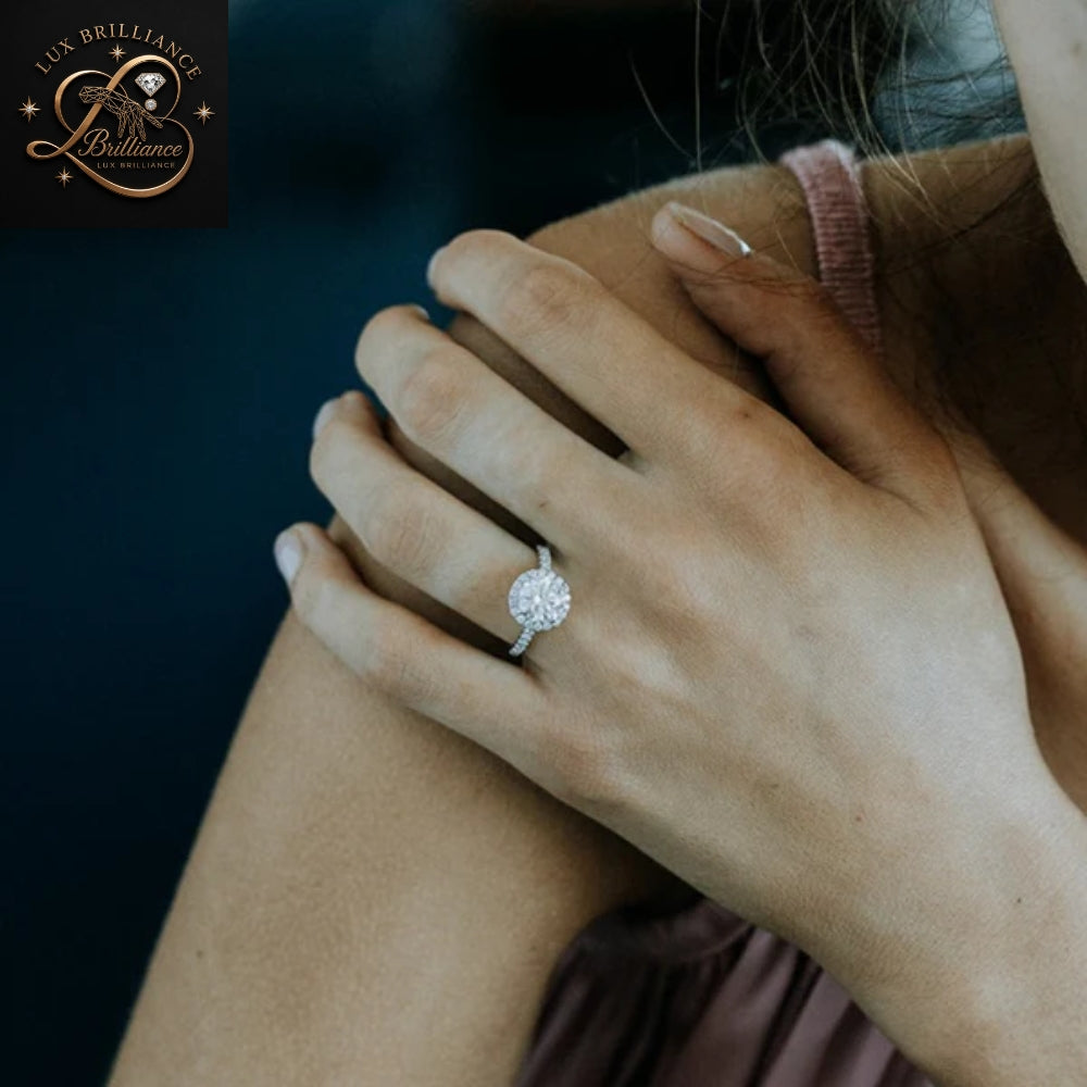 Round Brilliant Diamond Halo Engagement Ring | White Gold Solitaire Ring | Wedding Ring