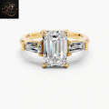 Antique Emerald Cut Three Stone Engagement Ring with Tapered Baguettes Ring in Yellow Gold