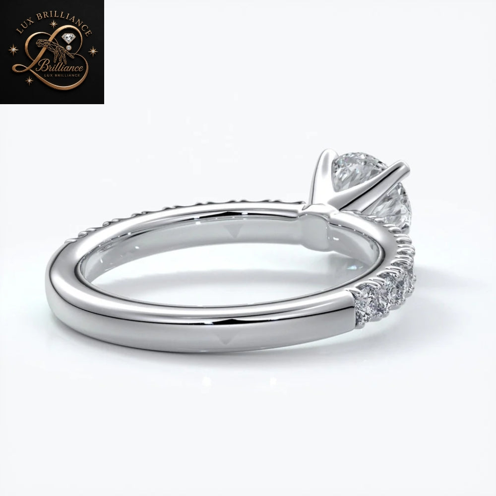 Half-Eternity Round Cut Engagement Ring | Lab Ground Shared Prong - Pave Diamond Ring | Gift For Her (Copy) (Copy) (Copy)