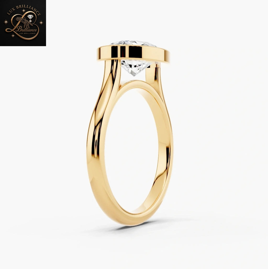 East-West Oval Cut Diamond Bezel Set Solitaire Engagement Ring | 14K Yellow Gold Promise Ring