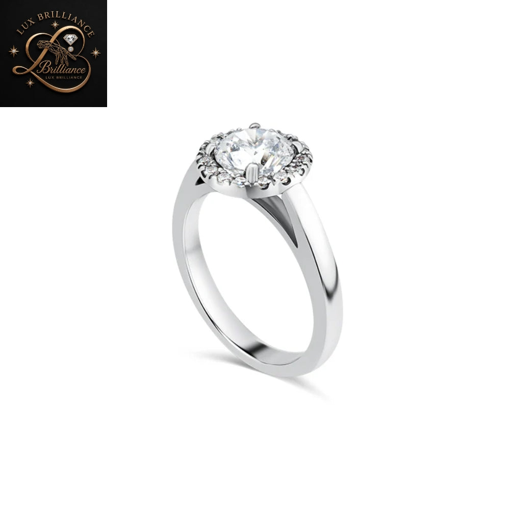 Round Cut Diamond Halo Engagement Ring | 18K White Gold Wedding Ring | Gift For Her