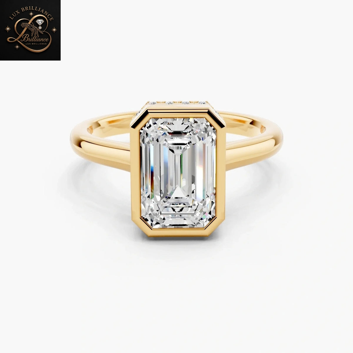 Emerald Cut Diamond  Engagement Ring | Hidden Halo in 14K Yellow Gold Bridal Ring