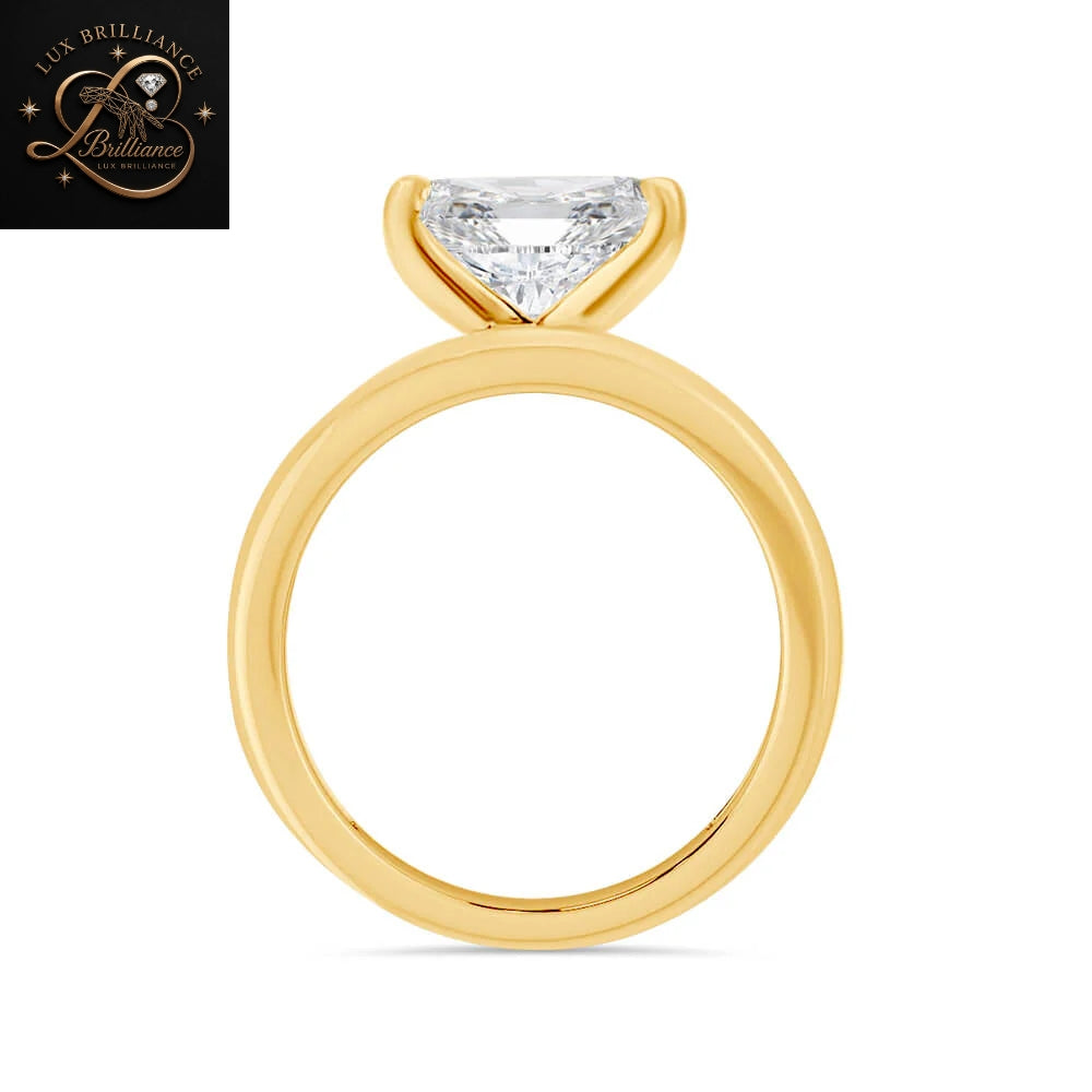 East-West Elongated Radiant Diamond Ring | Wide Band Solitaire 4-Prong Ring | Classic Ring