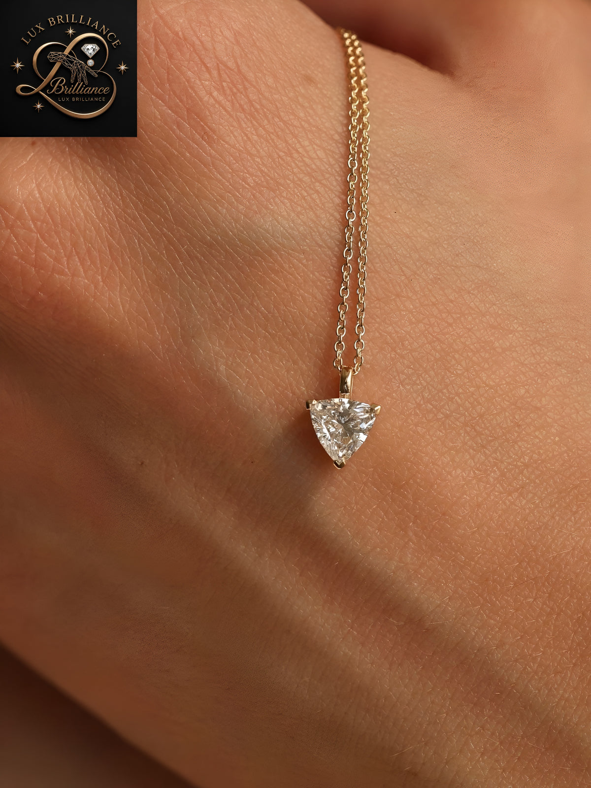 Modern Triangle Diamond Pendant Necklace in 14K Gold | Dainty Gold Chain Necklace Gift
