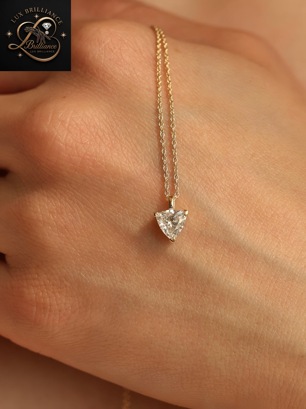 Modern Triangle Diamond Pendant Necklace in 14K Gold | Dainty Gold Chain Necklace Gift