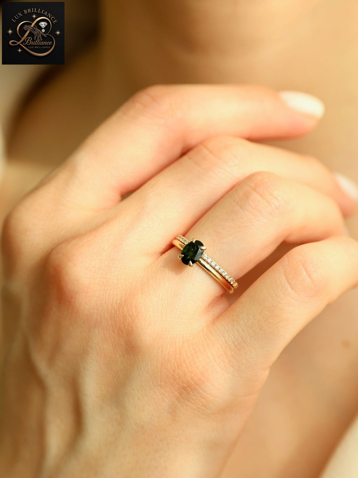 3Ct Oval Cut Deep Forest Green Sapphire Solitaire Ring | 14K Yellow Gold Ring