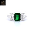 Emerald Cut Green Gemstone Engagement Ring | Pear Diamond Cluster Side Stones Ring