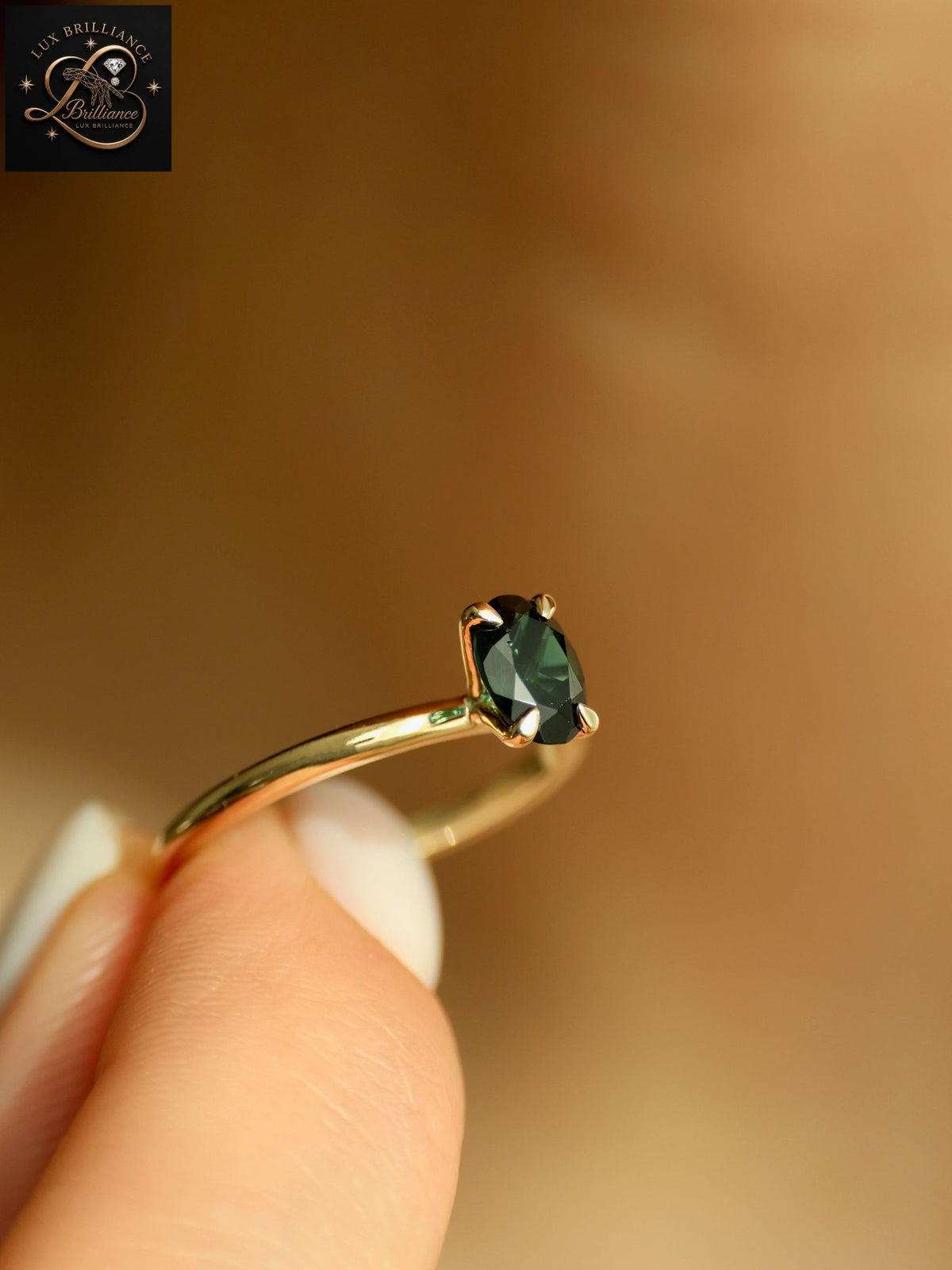 3Ct Oval Cut Deep Forest Green Sapphire Solitaire Ring | 14K Yellow Gold Ring