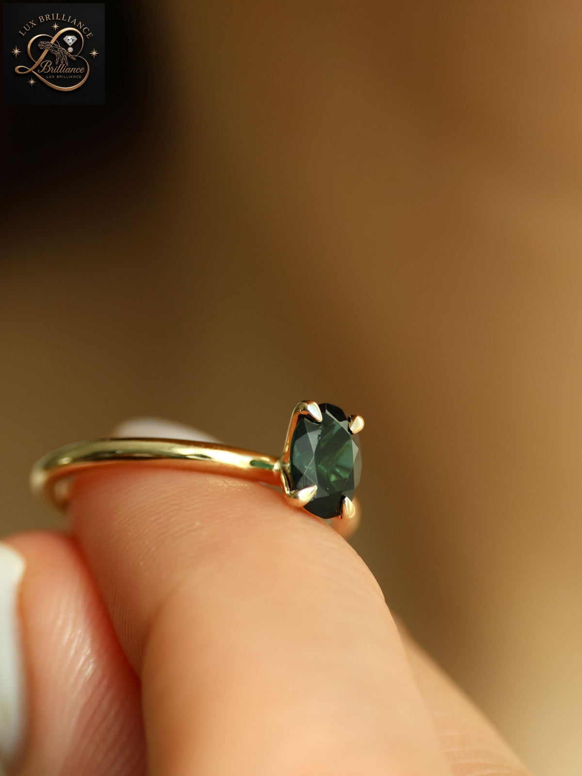 3Ct Oval Cut Deep Forest Green Sapphire Solitaire Ring | 14K Yellow Gold Ring
