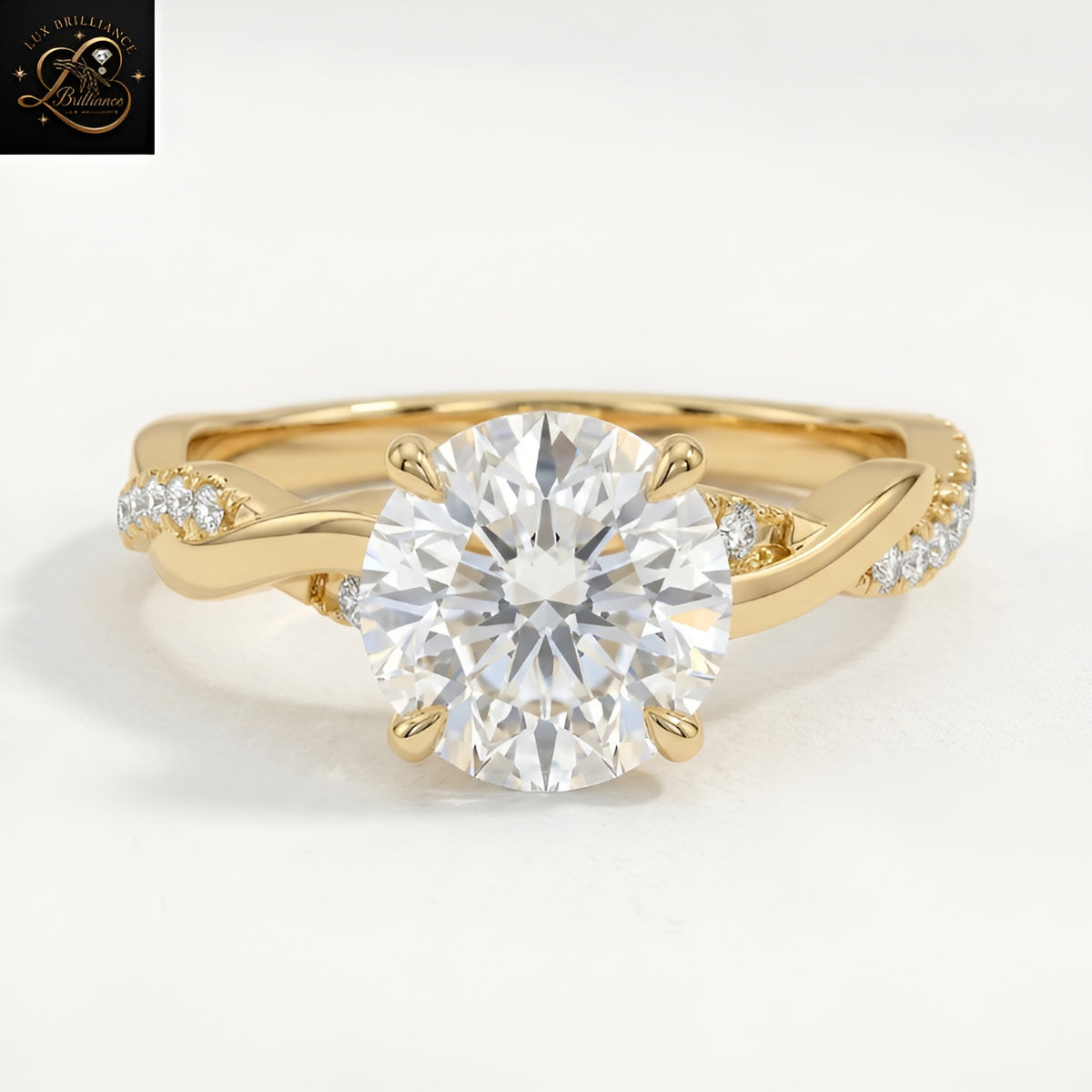 Twisted Pave Band Round Solitaire Engagement Ring | Lab Diamond Solitaire 4-Prong Band | Gift For Her (Copy) (Copy) (Copy)