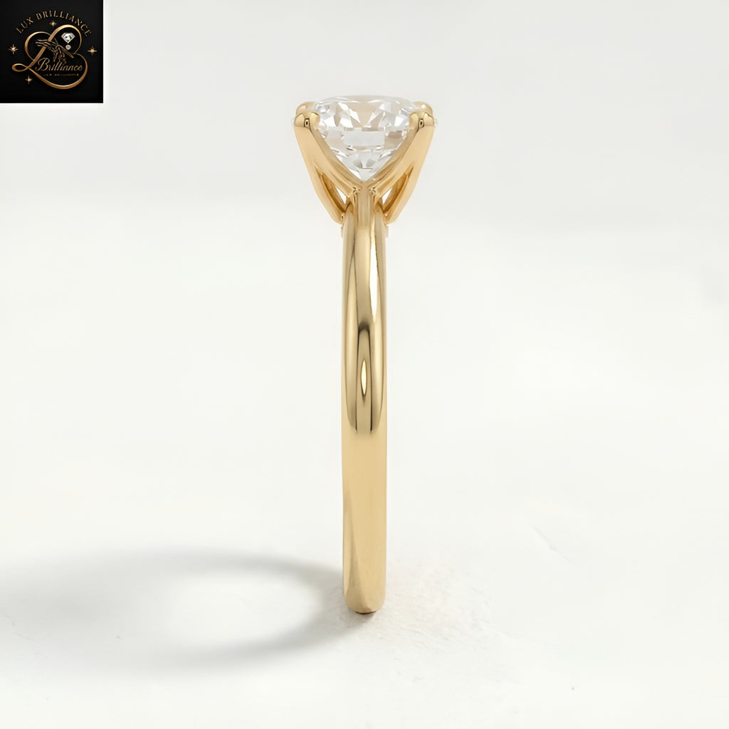 Unique 6-Prong Round Solitaire Engagement Ring | Brilliant Lab Diamond sleek Plain Band | Gift For Her