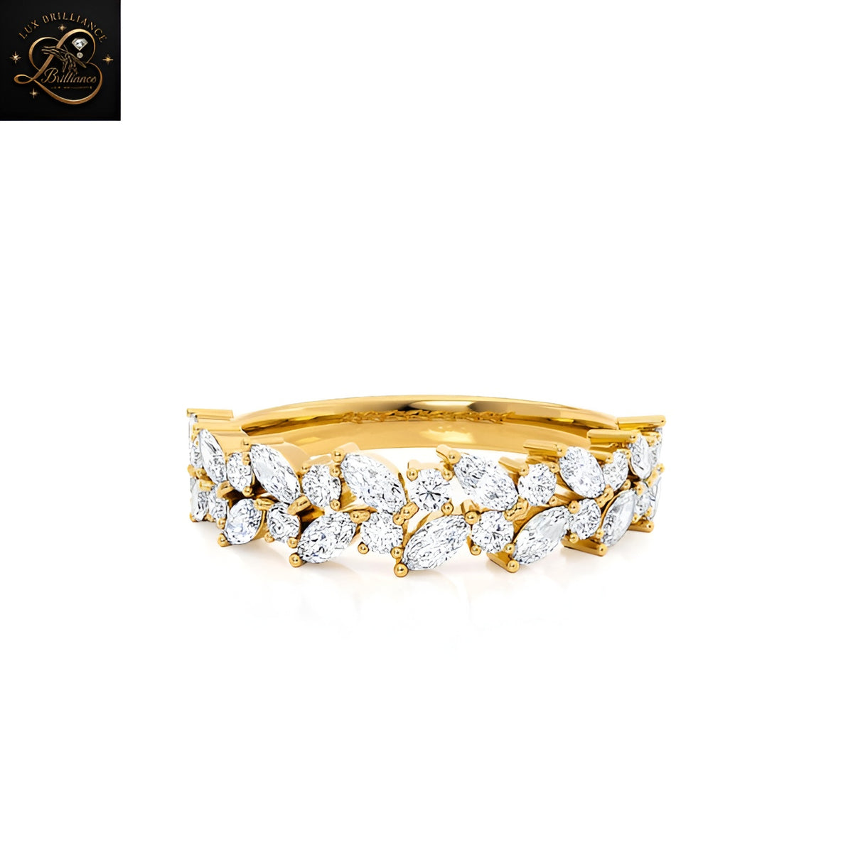 18K Marquise & Round Diamond Cluster Vine Band | Elegant Nature Inspired Engagement Ring | Gift For Her