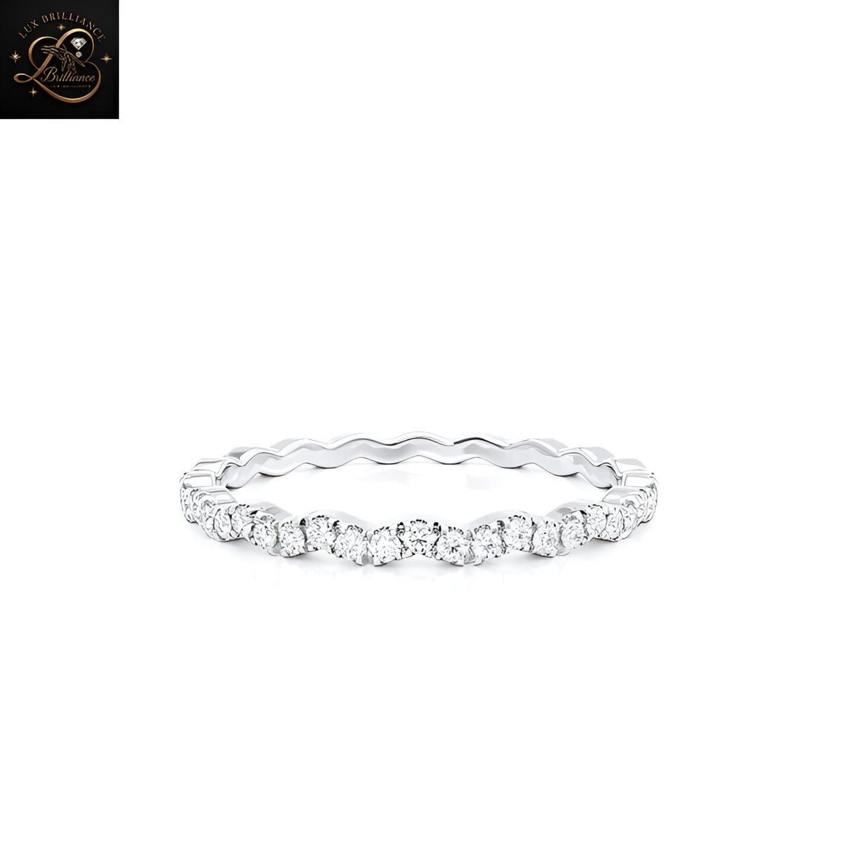 Wavy Round Cut Scalloped Lab Ground Diamond Band |14K White Gold Eternity Ring |Gift For Her