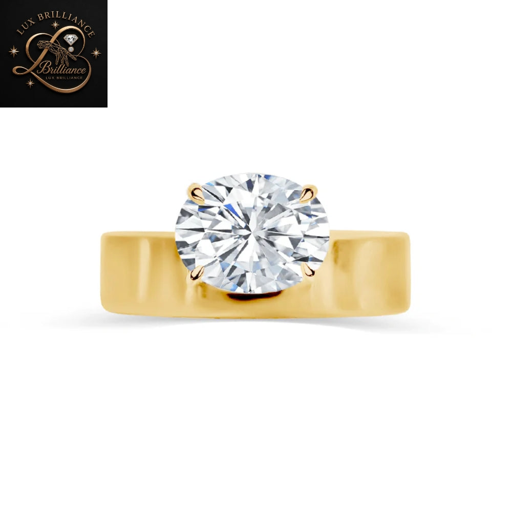 East-West Oval Cut Diamond  Engagement Ring / Yellow Gold Wide Band Ring / gift for her