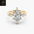 3 CT Elongated Marquise Diamond Ring | Three Stone Solitaire Engagement Ring
