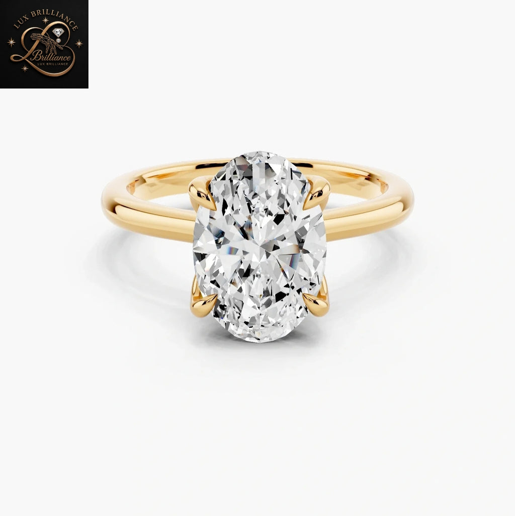 Oval Cut Solitaire Engagement Ring with Floral Petal Basket in 14K Yellow Gold