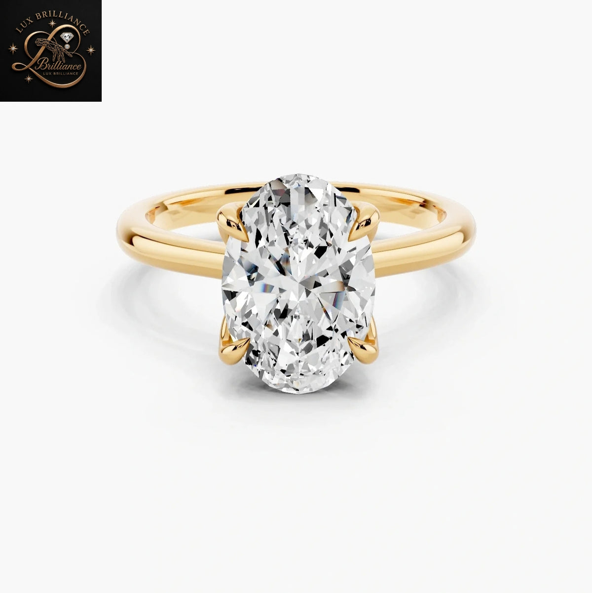 Oval Cut Solitaire Engagement Ring with Floral Petal Basket in 14K Yellow Gold