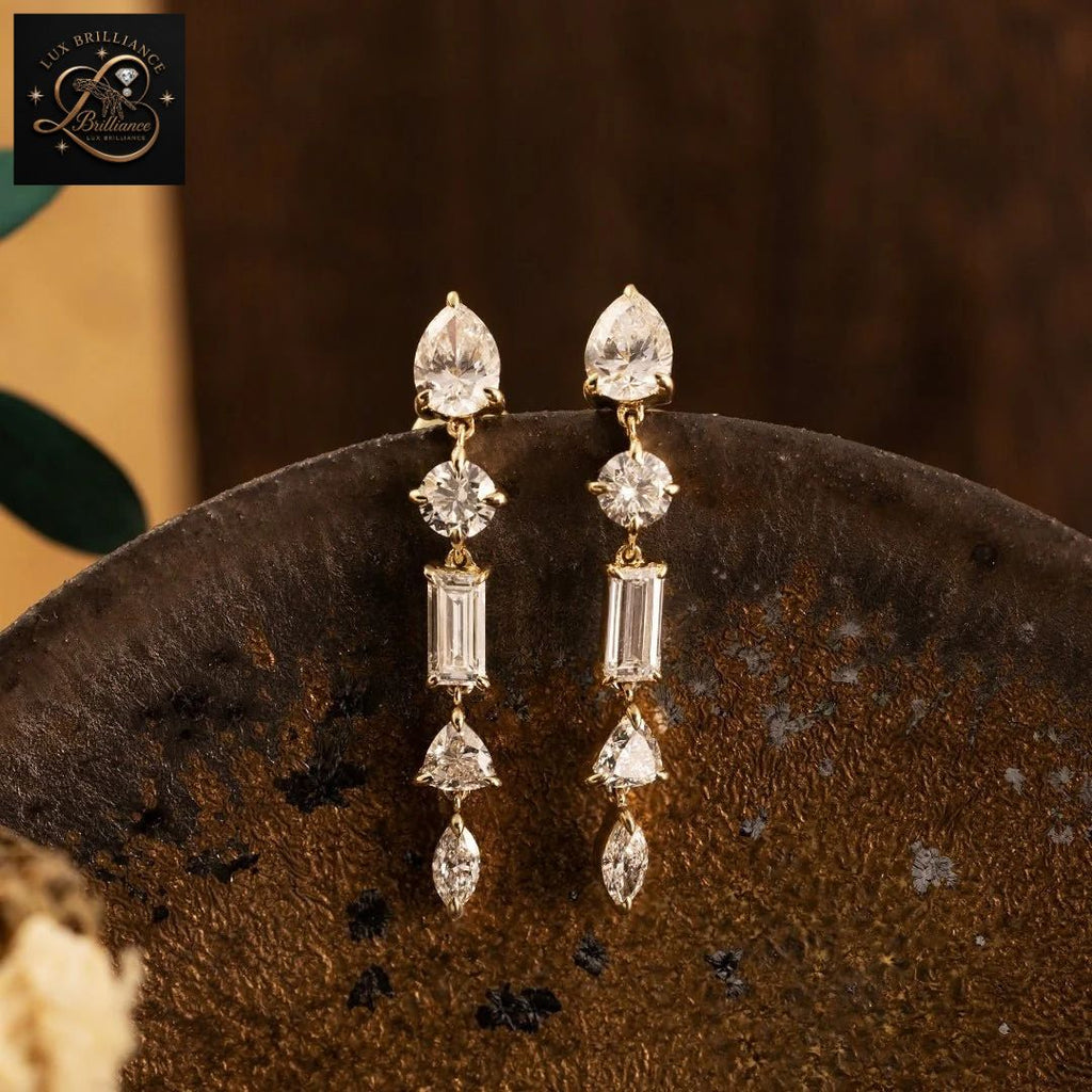 Fancy Multi-Cut Diamond Drop Earrings | Pear, Emerald & Marquise Dangles