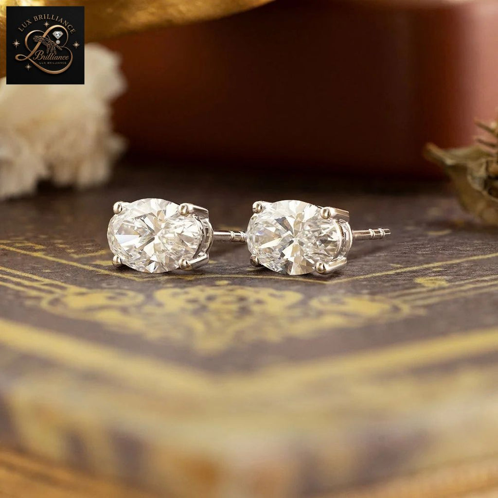 Oval Diamond Solitaire Screw Back Stud Earrings | Solid 14K Gold