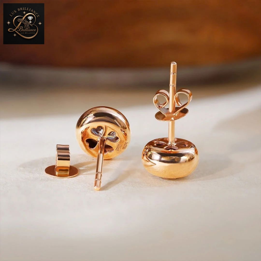 Bezel Set Round Diamond Solitaire Stud Earrings | 18K Rose Gold