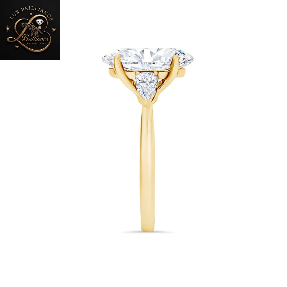 14K Oval & Pear Diamond Engagement Ring | Dainty Three Stone Gold Ring | Gift For Her