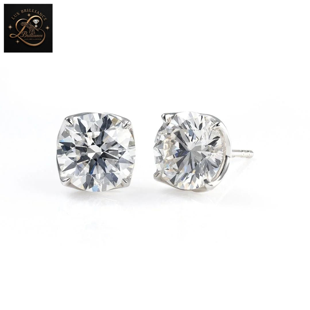 14K Gold 4 prong Round Diamond Solitaire Stud Earrings | Screw Back Post