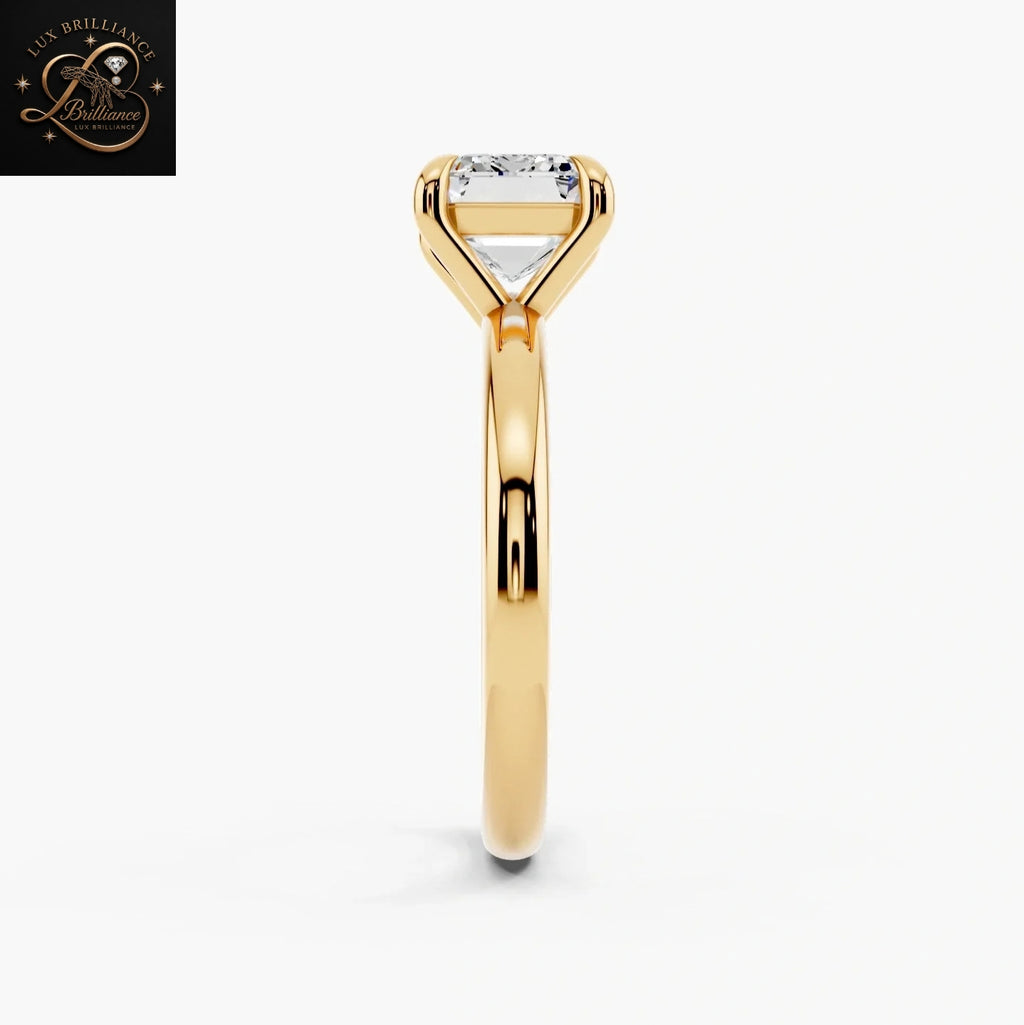 East-West Emerald Cut Solitaire Engagement Ring in 14K Yellow Gold