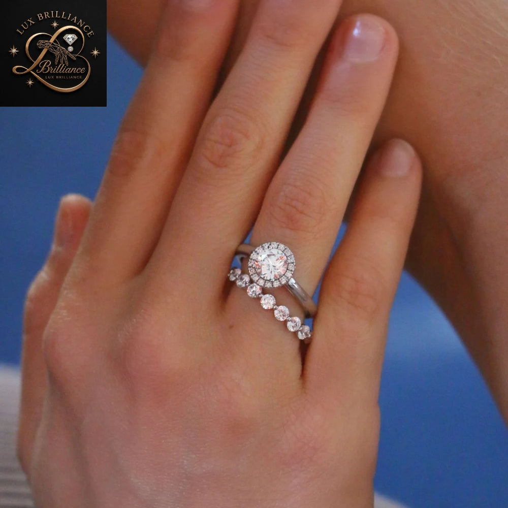 Round Cut Diamond Halo Engagement Ring | 18K White Gold Wedding Ring | Gift For Her