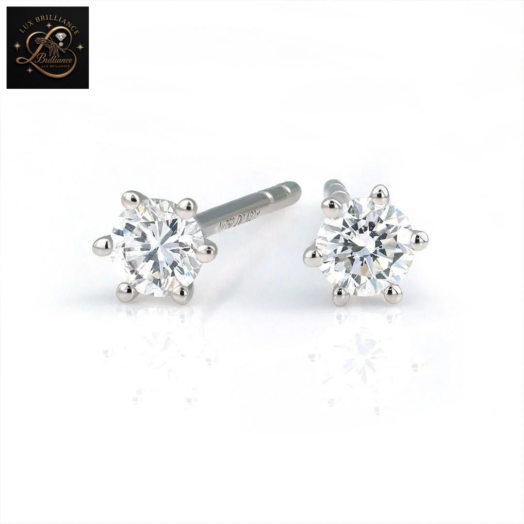 6-Prong Round Cut Solitaire Diamond Stud Earrings in 14K Gold | Push Back
