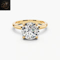 Round Cut Solitaire Engagement Ring with Hidden Halo |14K Yellow Gold Gift For Her