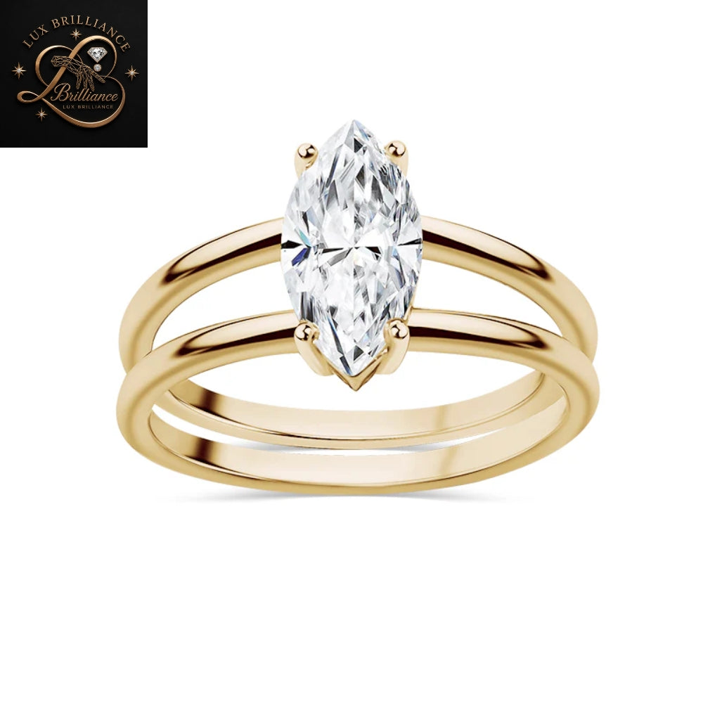 1.50 Ct Marquise Cut Diamond Engagement Ring | 14K Yellow Gold Double Band Solitaire Ring for Women
