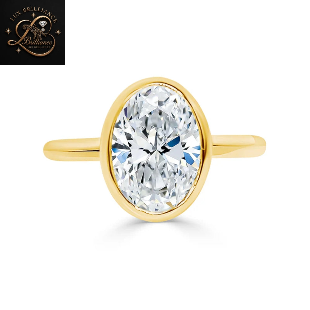 Oval Bezel Lab Diamond Engagement Ring | Modern Horizontal Full Bezel Set Gold Ring | Gift For Her