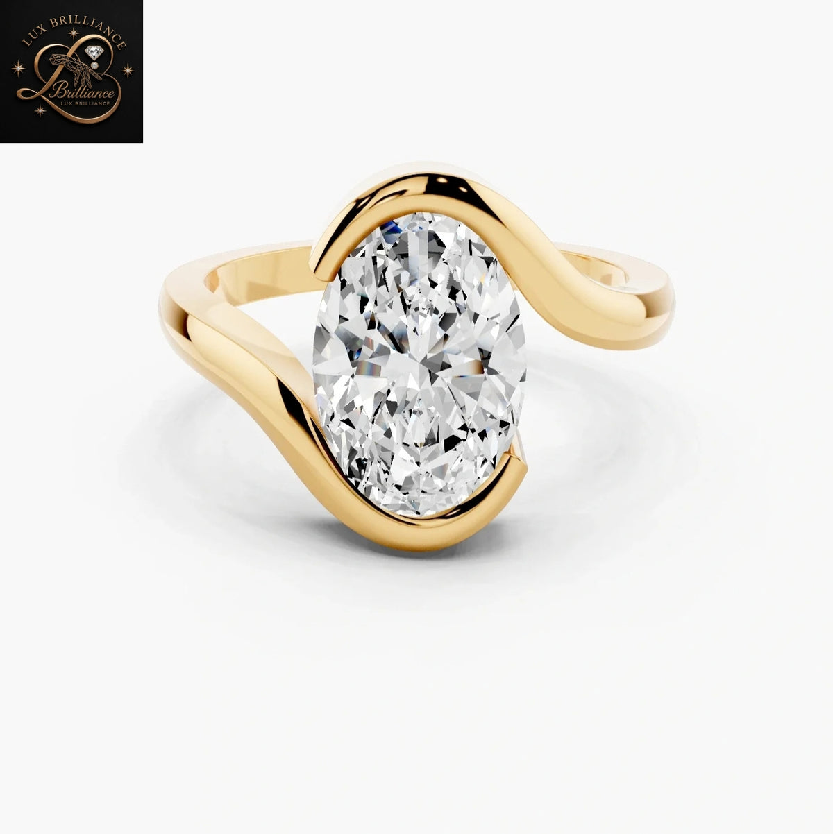 2.5 CT Oval Cut Bypass Bezel Solitaire Engagement Ring | 14K Yellow Gold Wedding Ring