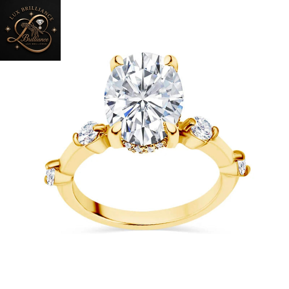 Unique Oval Cut Diamond Engagement Ring with  in 14K / 18K Yellow Gold | Wedding Ring For Her