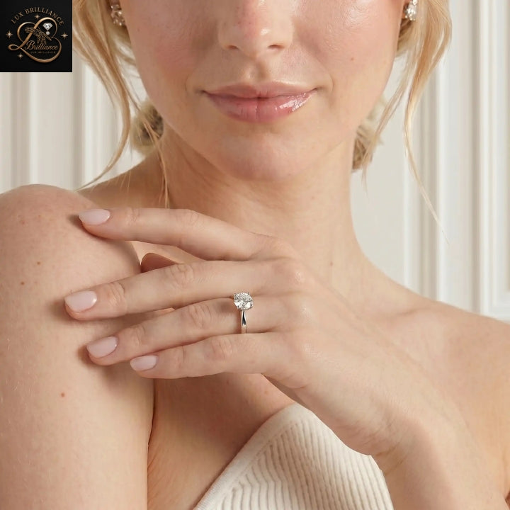 Tapered Round Solitaire Engagement Ring | 18K Lab Diamond Solitaire 4-Prong Sleek Plain Band | Gift For Her (Copy) (Copy) (Copy) (Copy)
