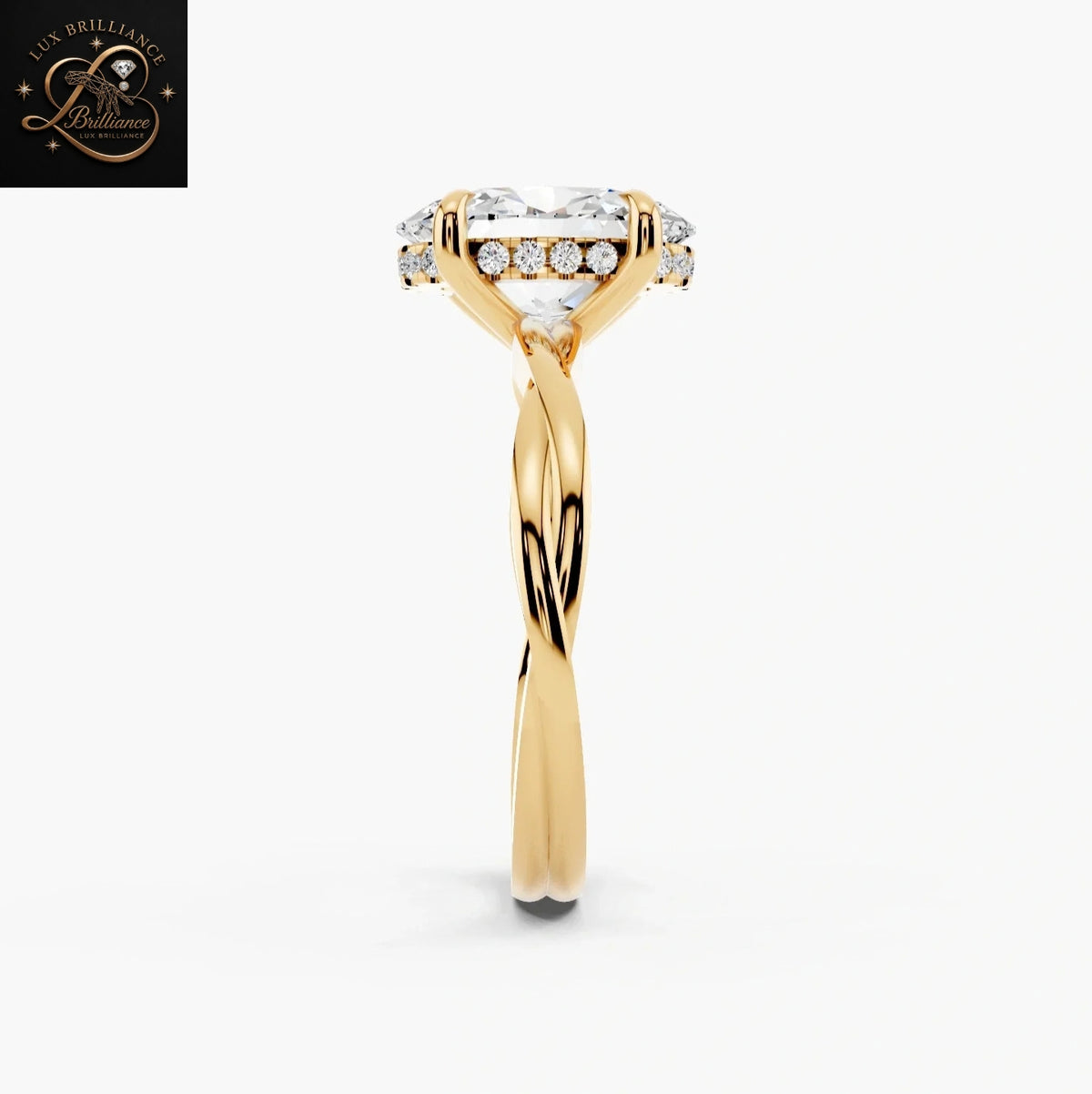 Unique Oval Cut Diamond Engagement Ring | 14k Gold Hidden Halo Gift Ring